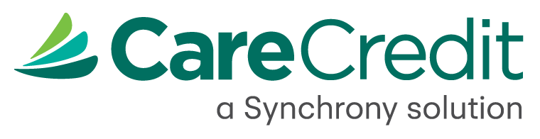 CareCredit logo with green and teal lettering and a multicolored leaf symbol